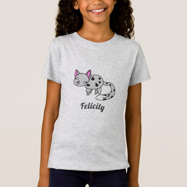 Cute Light Gray Snow Lepord Cartoon Drawing T-Shirt (Front)
