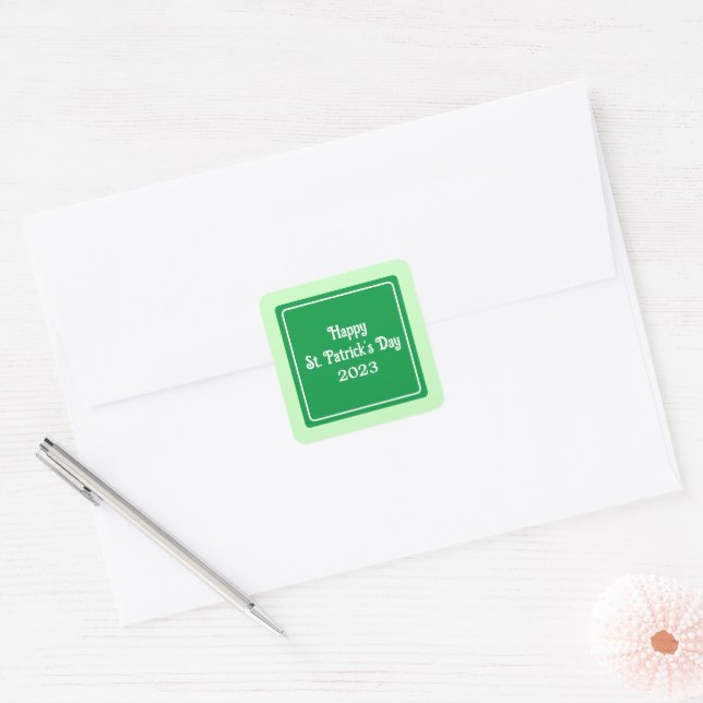 Cute Light Green Happy St Patricks Day Square Sticker (Envelope)