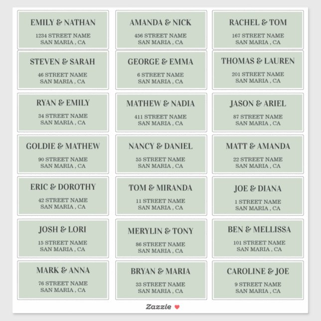Cute Light Green Wedding Guest Address Labels (Sheet)