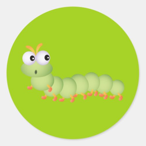 CUTE LIGHT GREEN WORM FUNNY CARTOON SURPRISED CLASSIC ROUND STICKER