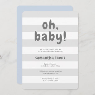 Cute Light Grey Stripes Oh Baby Boy Shower Invitation