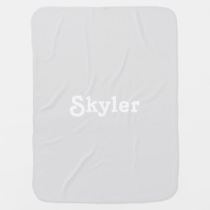 Cute light grey white custom name or text baby blanket