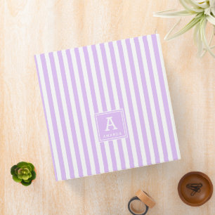 Cute Light Lavender Cabana Stripes Monogrammed 3 Ring Binder