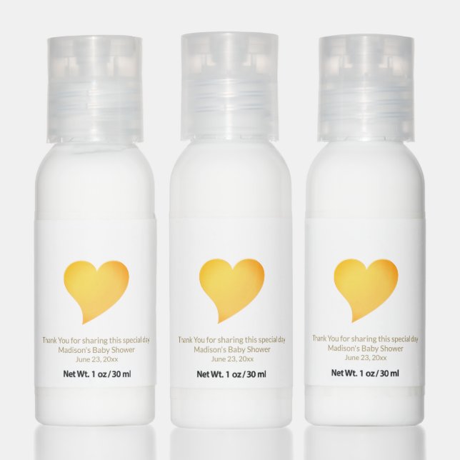 Cute light orange heart neutral baby shower favors hand lotion (Set)