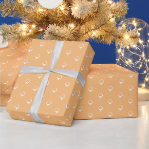 Cute light orange white snowflakes snow falling wrapping paper