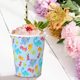 Cute Light Pastel Blue Baby Dinosaur Birthday Paper Cups