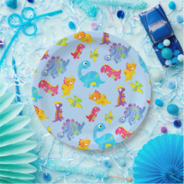 Cute Light Pastel Blue Baby Dinosaur Birthday Paper Plates