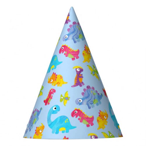 Cute Light Pastel Blue Baby Dinosaur Birthday Party Hat