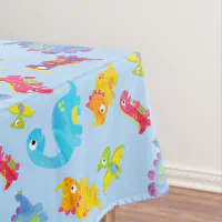 Cute Light Pastel Blue Baby Dinosaur Birthday Tablecloth | Zazzle