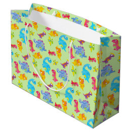 Cute Light Pastel Green Baby Dinosaur Birthday Large Gift Bag