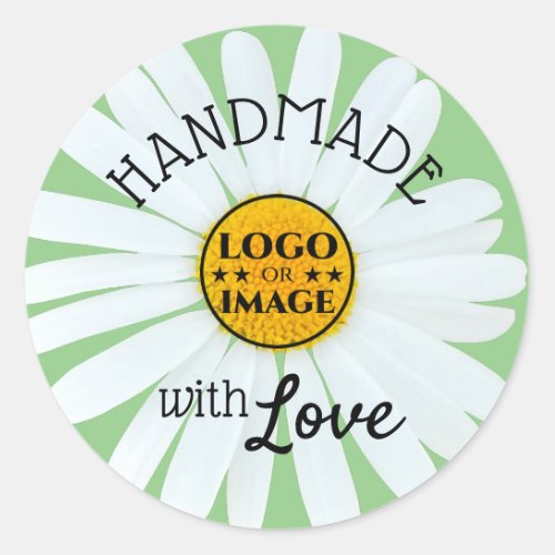 Cute Light Pastel Mint Daisy Flower Made with Love Classic Round Sticker