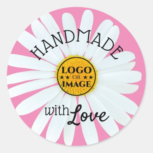 Cute Light Pastel Pink Daisy Flower Made with Love Classic Round Sticker