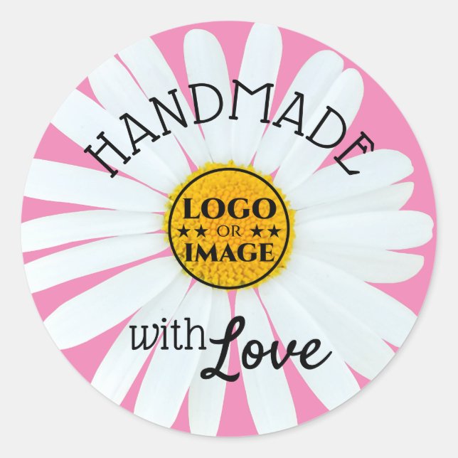 Cute Light Pastel Pink Daisy Flower Made with Love Classic Round Sticker (Front)