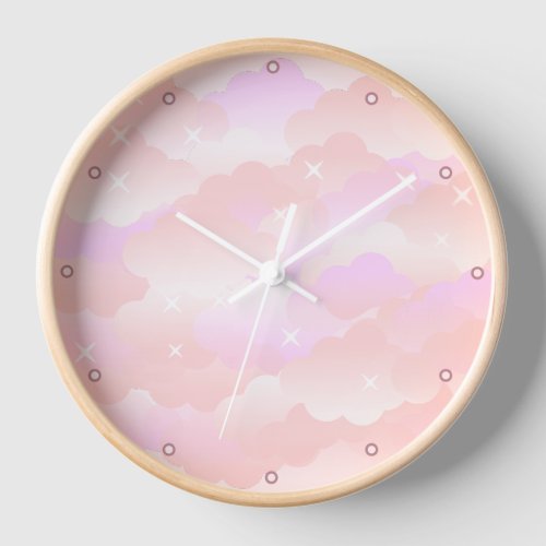 Cute Light Pink Aesthetic Clouds Stars Celestial Clock