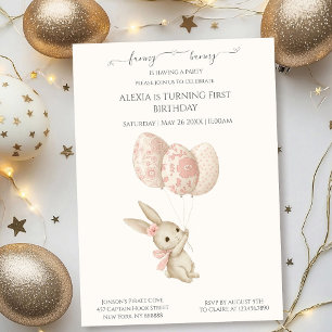 Cute Light Pink Baby Bunny Easter birthday Invitation
