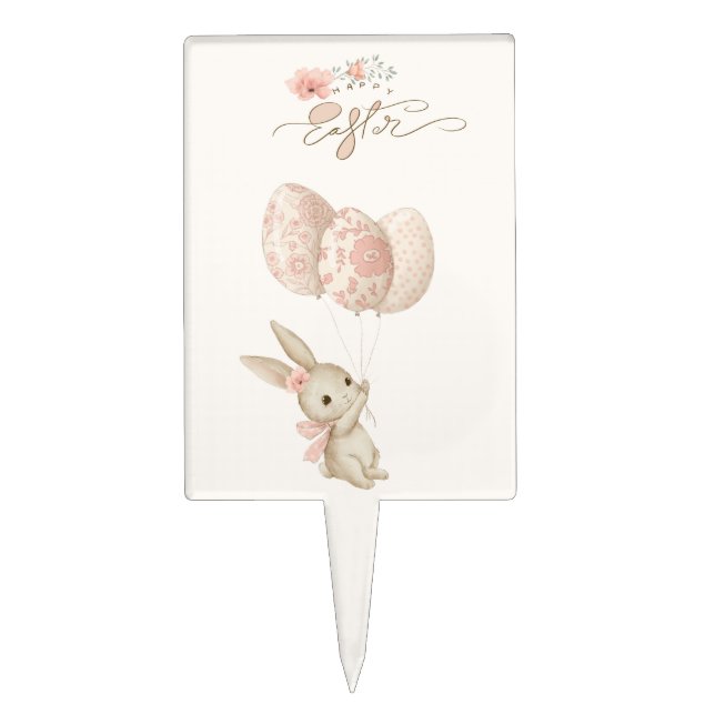 Cute Light Pink Baby Bunny Easter Cake Topper (Front)
