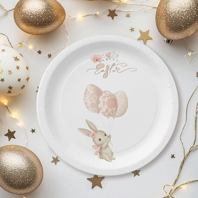 Cute Light Pink Baby Bunny Easter Paper Plates (Creator Uploaded)