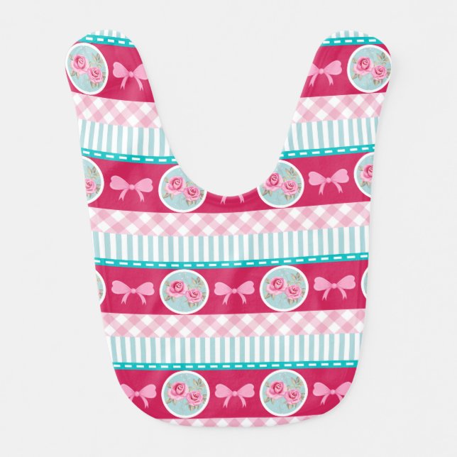 Cute Light Pink & Blue Girly Pattern Bib (Front)