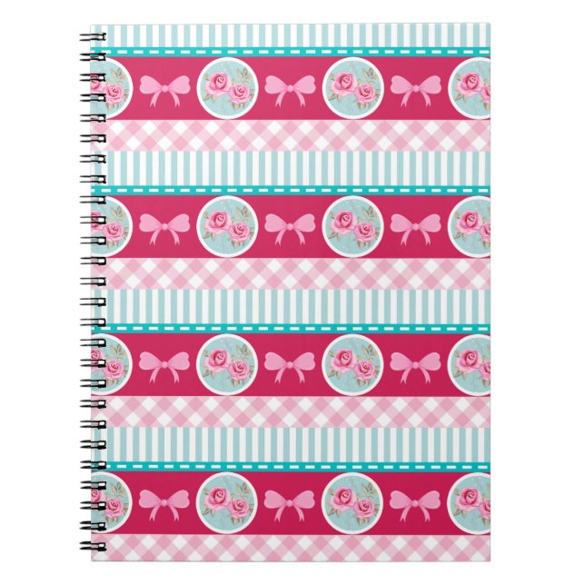 Cute Light Pink & Blue Girly Pattern Notebook (Front)