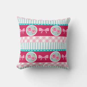 Cute Light Pink & Blue Girly Pattern Throw Pillow