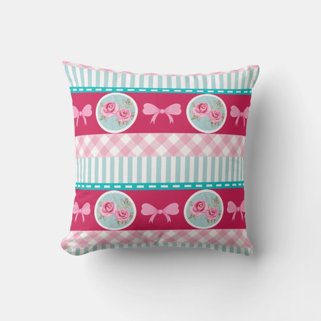 Cute Light Pink & Blue Girly Pattern Throw Pillow (Front)