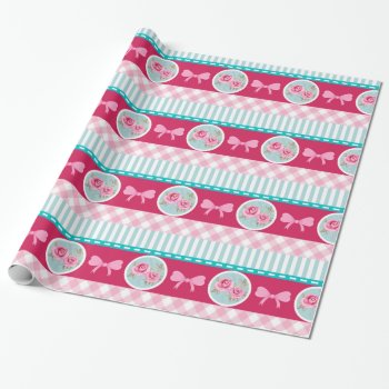 Cute Light Pink & Blue Girly Pattern Wrapping Paper by VintageDesignsShop at Zazzle