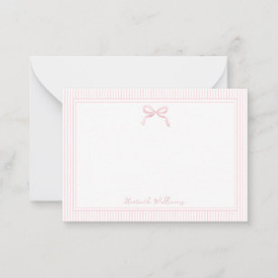 Cute Light Pink Bow and Stripes Border Note Card