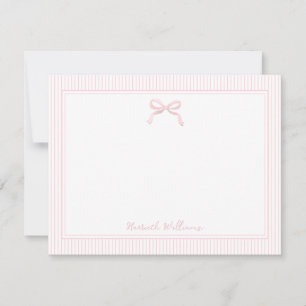 Cute Light Pink Bow and Stripes Border Note Card