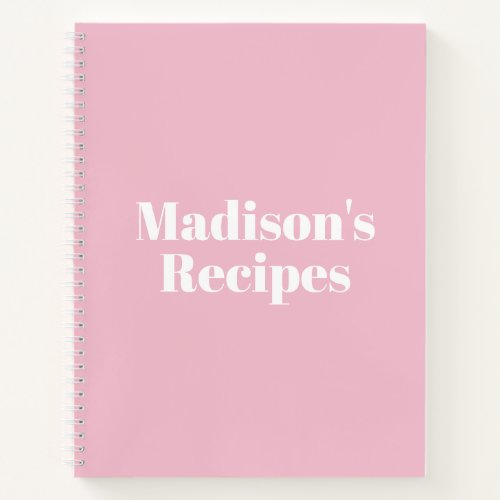 Cute light pink custom name chic Recipe Book