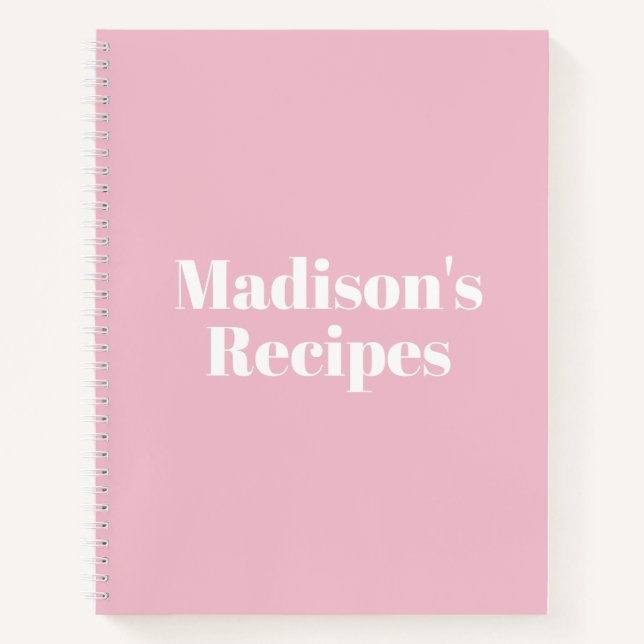 Cute light pink custom name chic Recipe Book (Front)