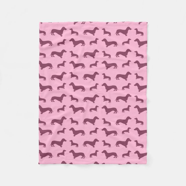 Cute light pink dachshund pattern fleece blanket (Front)