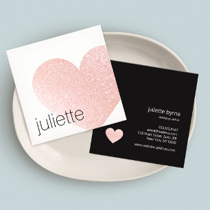 Cute Light Pink Glitter Heart Beauty Salon Square Business Card