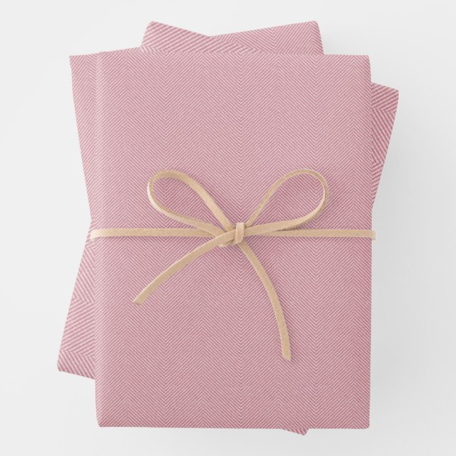 Cute light pink herringbone tweed effect sweet  wrapping paper sheets (In situ)