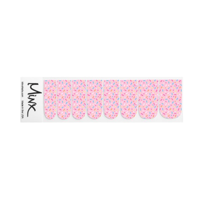 Cute Light Pink Icing with Sprinkles Donut Minx Nail Art (Left Hand)