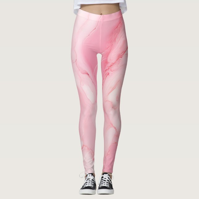 Cute Light Pink Marbled  Leggings (Front)