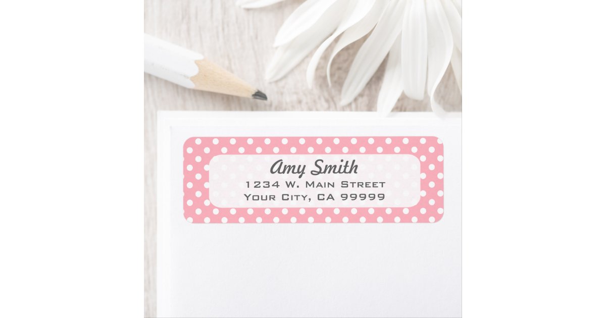 Pink Return Sign Cute Light Pink Polka Dots Return Address Labels | Zazzle