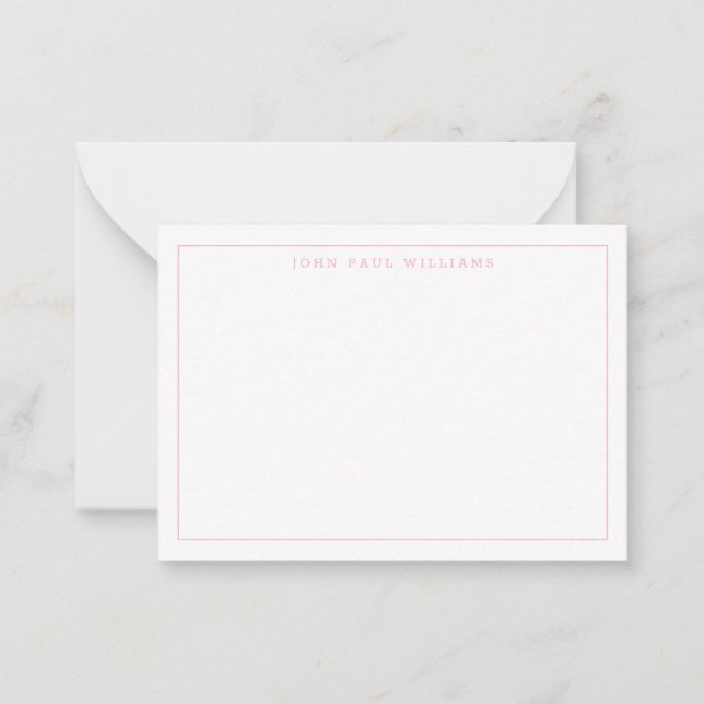 Cute Light Pink Professional Simple Thin Border Note Card (Front)