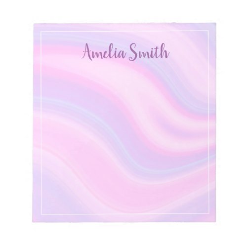 Cute light pink purple cotton candy swirls name notepad