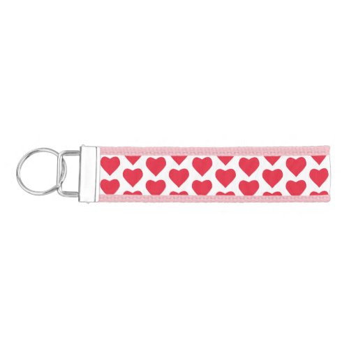 Cute Light Pink  Red Hearts Wristlet Lanyard Wrist Keychain