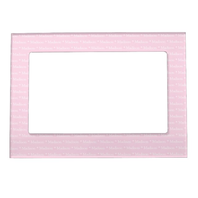 Cute light pink white custom name text photo  magnetic frame (Front)