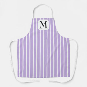 Cute Light Purple and White Stripes Single Initial Apron