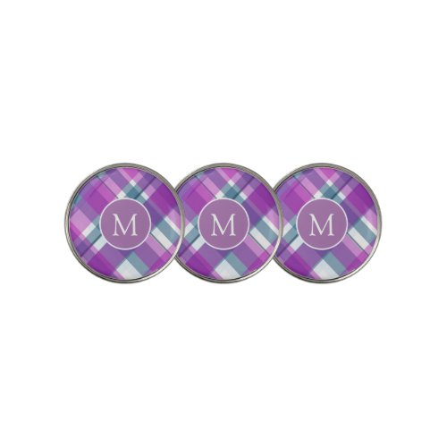 Cute Light Purple Plaid Monogram Golf Ball Marker