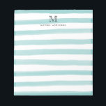 Cute Light Teal Green Watercolor Stripes Monogram Notepad<br><div class="desc">The design features a personalized monogram initial and name in a simple and modern typographic font with a cute,  modern and stylish light teal green watercolor brush stripes.</div>