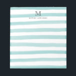Cute Light Teal Green Watercolor Stripes Monogram Notepad<br><div class="desc">The design features a personalized monogram initial and name in a simple and modern typographic font with a cute,  modern and stylish light teal green watercolor brush stripes.</div>