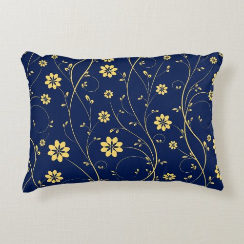 Cute Light Yellow  Blue Delicate Floral Pattern Decorative Pillow