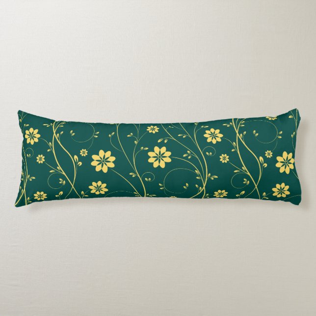 Cute Light Yellow & Green Delicate Floral Pattern Body Pillow (Front)