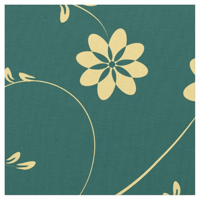 Cute Light Yellow & Green Delicate Floral Pattern Fabric (Close Up)