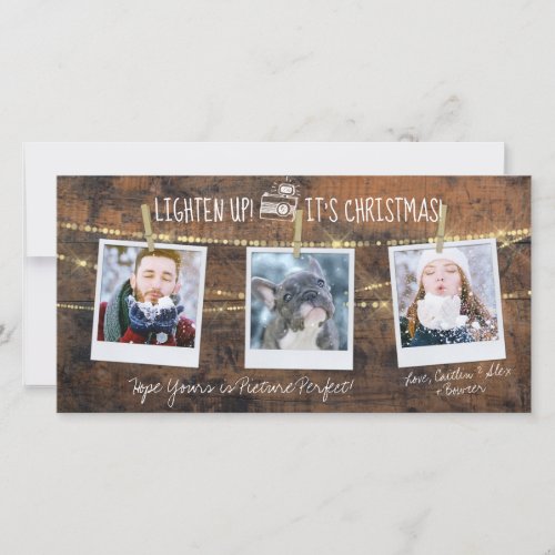 Cute Lighten Up Christmas Holiday 3 Photo Card