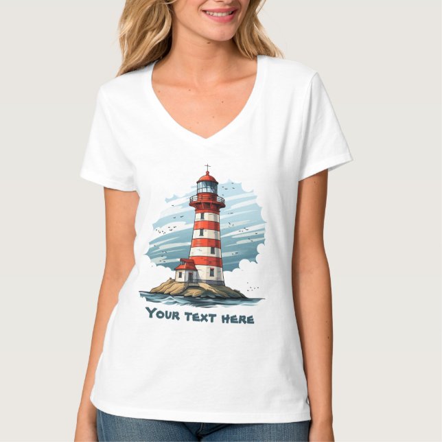 Cute lighthouse add text  T-Shirt (Front)