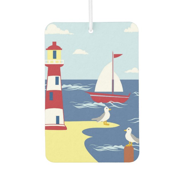 Cute Lighthouse and Boat Seaside Art Air Freshener (Front)